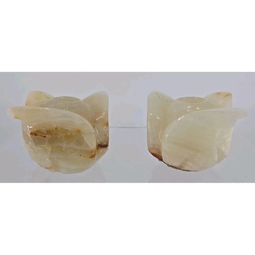 Vintage Pair Of Carved Alabaster Tulip Taper Candle‎ Holder - Mexico Beautiful!